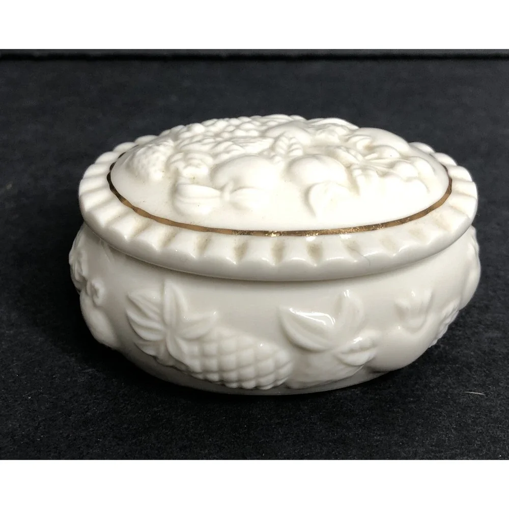 2 LENOX Fruits of Life Small Oval Boxes with Lids Porcelain 1998 Trinket Dish